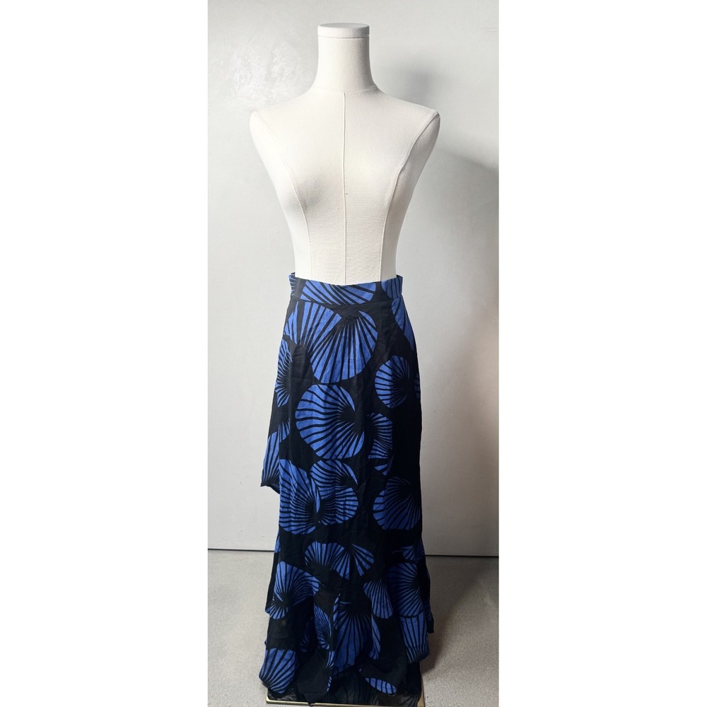 Lucy Love Revolve Women's Ruffle Blue and Black Maxi Skirt Vacation Resort Sz XS
